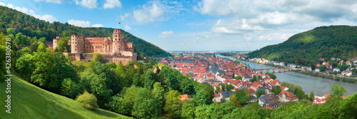 Heidelberg town in Germany and ruins of Heidelberg Castle in Spr