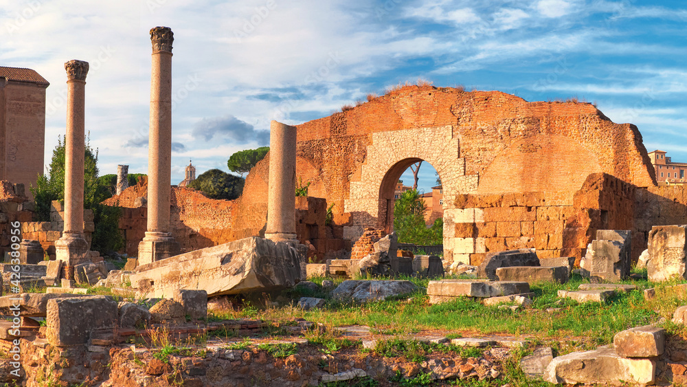 Ruins of Roman Forum, or Forum of Caesar, in Rome, Italy