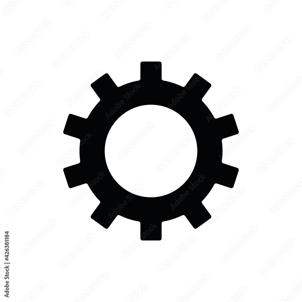 Gear set. Black gear wheel icons on white background. Vector illustration.