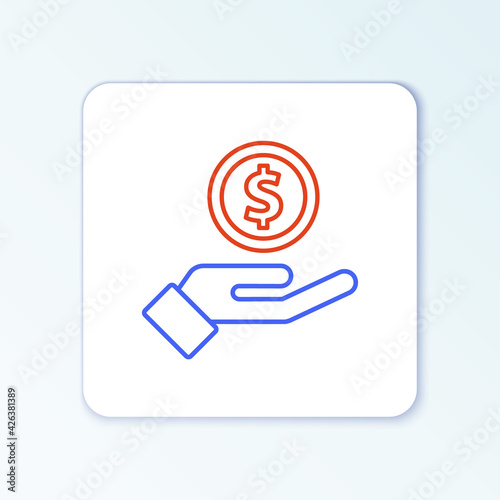 Line Human hand giving money icon isolated on white background. Receiving money icon. Colorful outline concept. Vector