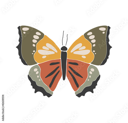 Abstract spring colorful butterfly, boho butterfly vector, isolated spring insect, nature elements, beautiful multicolour drawing buterfly, vector illustration