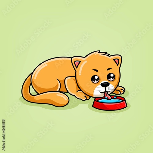 cute cat cartoon drinking illustration