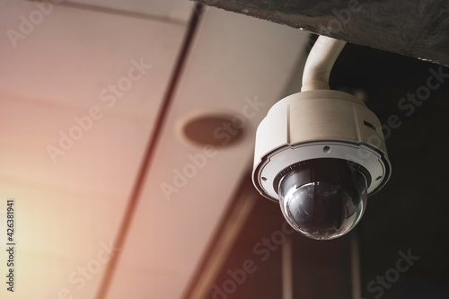 Big CCTV camera or Close Circuit Television for monitoring prevent bandit and crime on public area , security technology photo