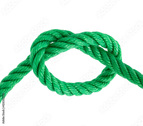 Green twisted rope isolated on white background
