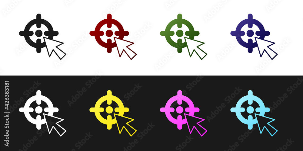 Set Target financial goal concept icon isolated on black and white background. Symbolic goals achievement, success. Vector