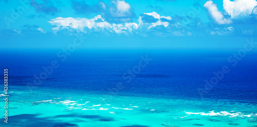 Landscape of Atlantic ocean with beautiful water. Paradise island. Travel destination. Summer vacation. Background.