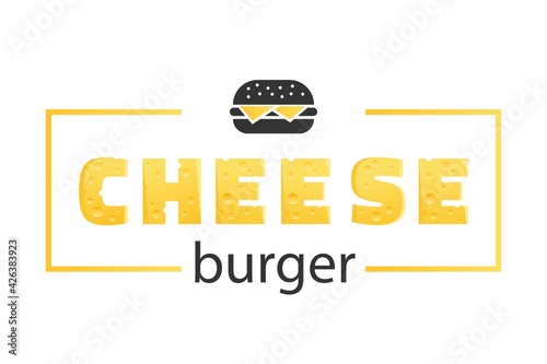 Vector set of cheeseburger logo and lettering cheeseburger from cheese letters. Lettering cheese. Cheese letters. Cheeseburger logo.