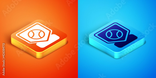 Isometric Baseball base icon isolated on orange and blue background. Vector