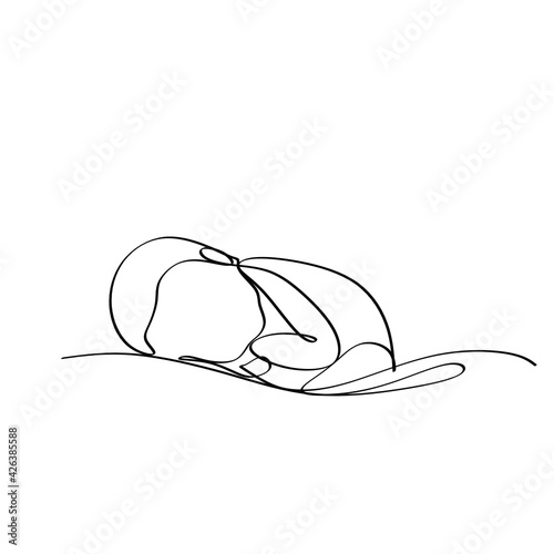 Baby in womb one single line drawing. Cute unborn fetus baby on mother womb isolated on white background. Pregnancy health care concept. Minimalism style.