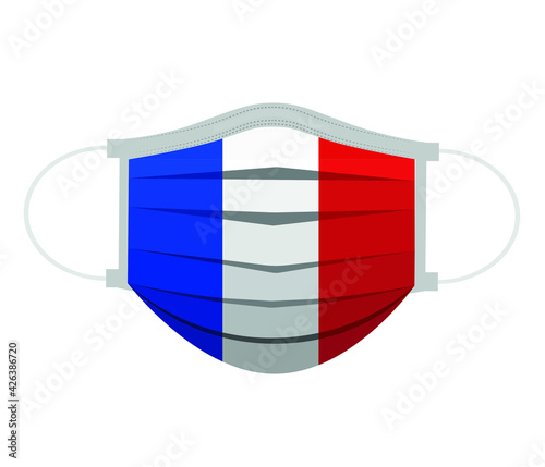 Medical Mask with France Flag Isolated on White Background.