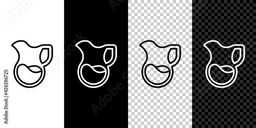 Set line Jug glass with milk icon isolated on black and white, transparent background. Kettle for milk. Glass decanter with drinking milk. Vector