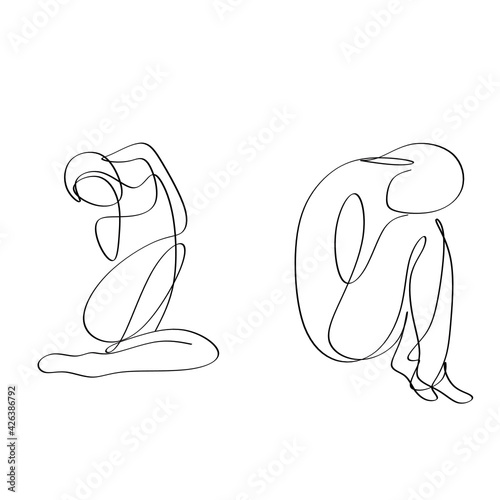 Line Art Actress Woman . Minimal Line Drawing Woman with hand