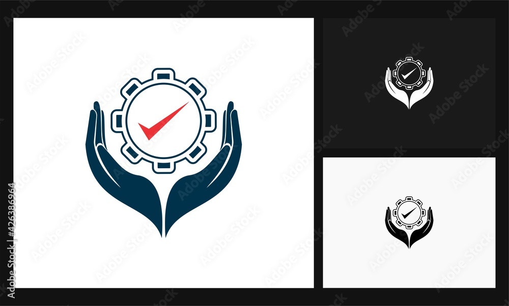Fototapeta premium hand, mark and gear symbol concept design logo