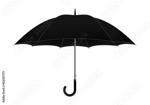 Black umbrella rain protection template on white background