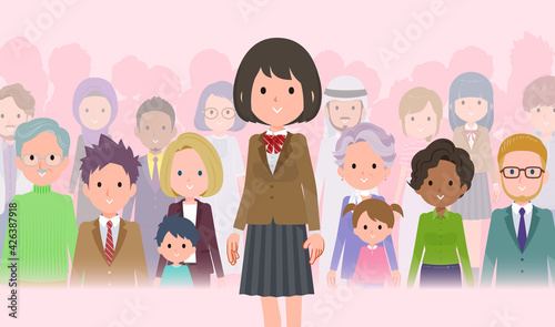 flat type school girl beige Blazer_protagonist