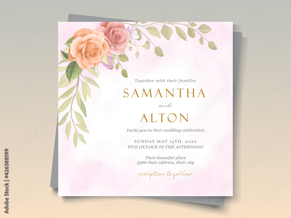 Elegant soft colorful floral wedding invitation card set