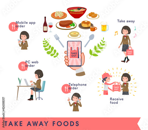 flat type school girl beige Blazer_Take-away-foods