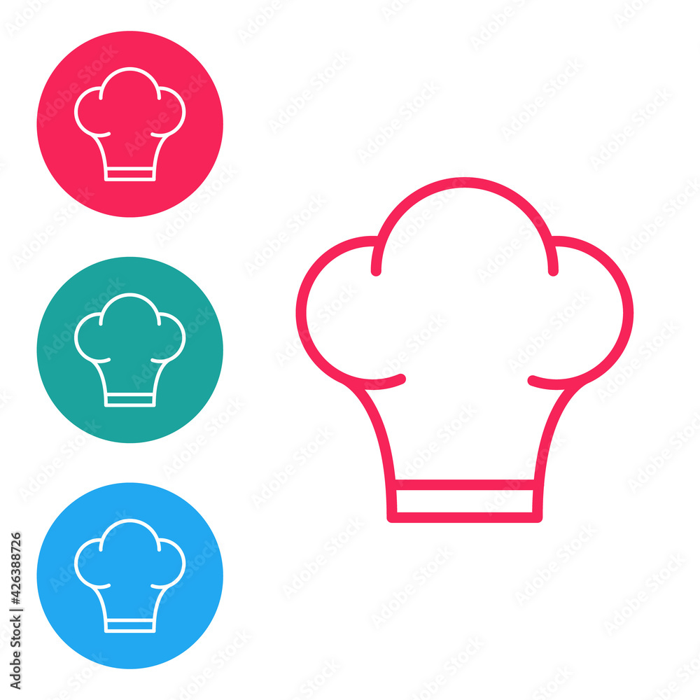 Red line Chef hat icon isolated on white background. Cooking symbol. Cooks hat. Set icons in circle buttons. Vector Red line Chef hat icon isolated on white background. Cooking symbol. Cooks hat. Set icons in circle buttons. Vector
