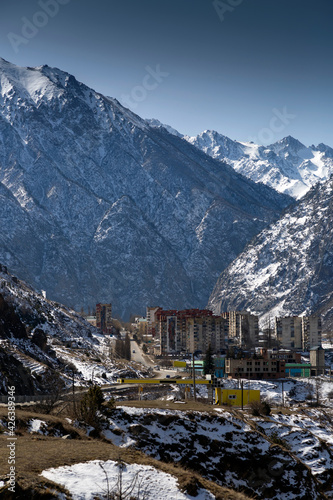 Small town among the mountains. North Caucasus, Kabardino-Balkaria, Russia.