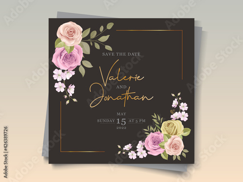 Elegant soft colorful floral wedding invitation card set
