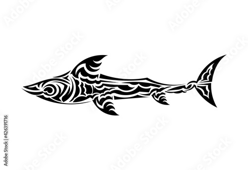 Shark tattoo in Maori style. Isolated. Vector