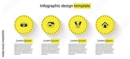 Set Pet food bowl, Aquarium with fish, Dog award symbol and house. Business infographic template. Vector
