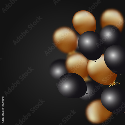 Gold and black balloons, realistic vector illustration