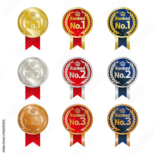 1位から3位のランキングメダルのイラスト