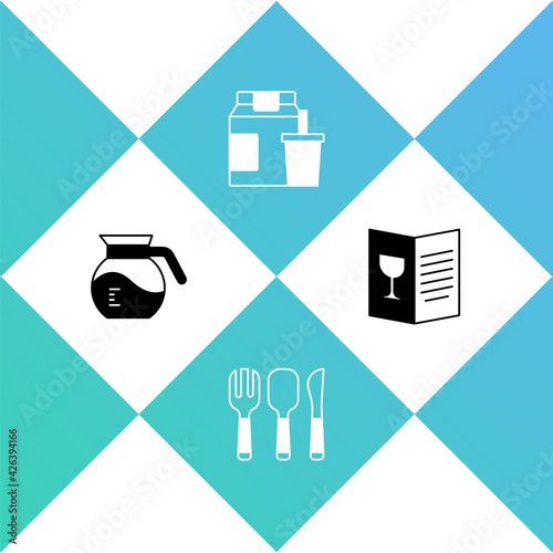 Set Coffee pot, Fork, spoon and knife, Online ordering delivery and Restaurant cafe menu icon. Vector