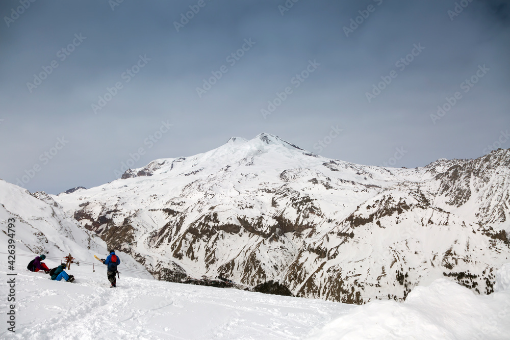 Snowy mountain peaks. North Caucasus, Kabardino-Balkaria, Elbrus, Russia.