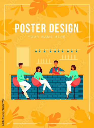 People meeting in restaurant bar for dinner isolated flat vector illustration. Cartoon men and women drinking wine or beer in pub. Party and weekend concept
