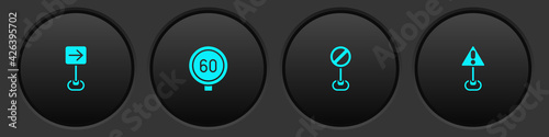 Set Traffic sign turn right, Speed limit traffic, Stop and Exclamation mark in triangle icon. Vector