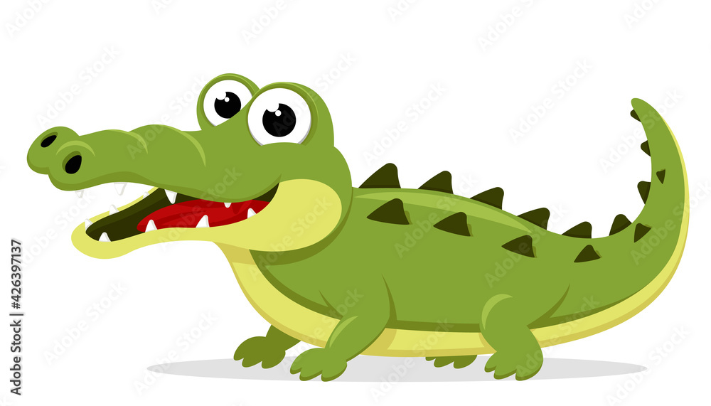 Crocodile stands and smiles on a white. The character Crocodile stands and smiles on a white. The character