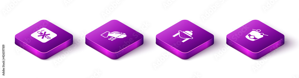 Set Isometric No Smoking, Hands praying position, Table food and Ramadan drum icon. Vector Set Isometric No Smoking, Hands praying position, Table food and Ramadan drum icon. Vector