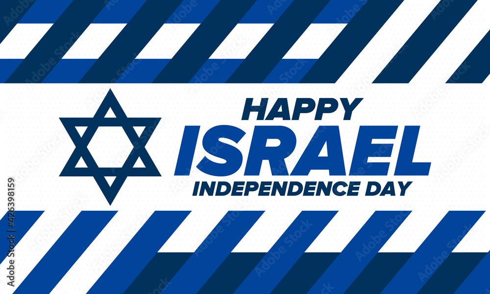 Obraz premium Israel Independence Day. National holiday, celebrated annual. Israel flag. Star of David, jewish symbol. Patriotic sign and elements. Poster, card, banner and background. Vector illustration