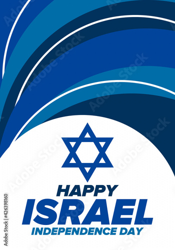 Israel Independence Day. National holiday, celebrated annual. Israel flag. Star of David, jewish symbol. Patriotic sign and elements. Poster, card, banner and background. Vector illustration