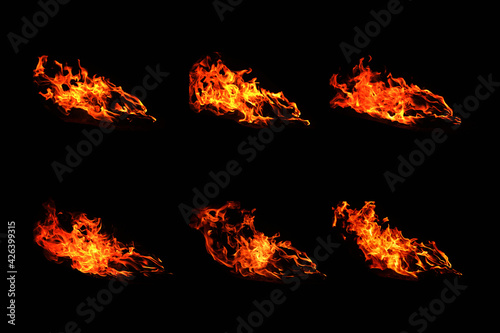 A set of bonfire energy energy that burns on a black background, Design lighting up close
