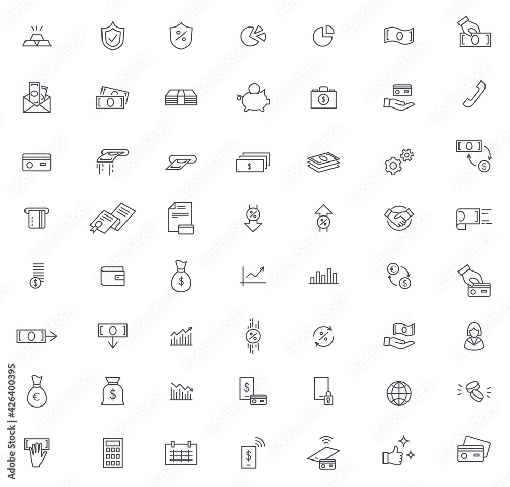 Finance and banking thin icons vector set Finance and banking thin icons vector set