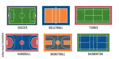 Sport court set top view vector illustration.