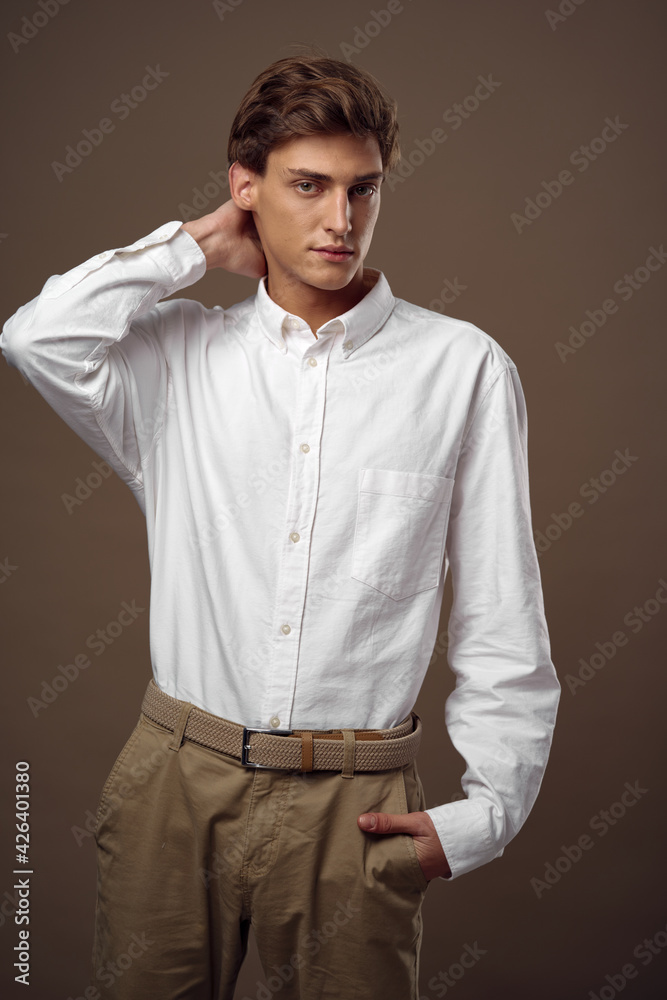 business man in shirt self-confidence manager beige background business man in shirt self-confidence manager beige background