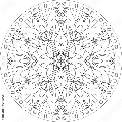 Vector black and white isolated ethnic mandala design.
Anti-stress coloring book for adults. Hand-drawn illustration.
Traditional oriental ornament. To create tile, pattern, for classes with children