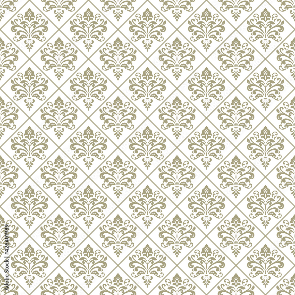 Seamless monochrome pattern with floral element. Victorian style. Transparent background.