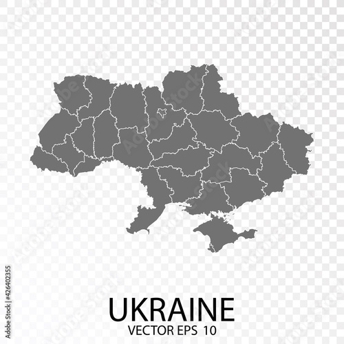 Transparent - High Detailed Grey Map of Ukraine. Vector Eps 10.