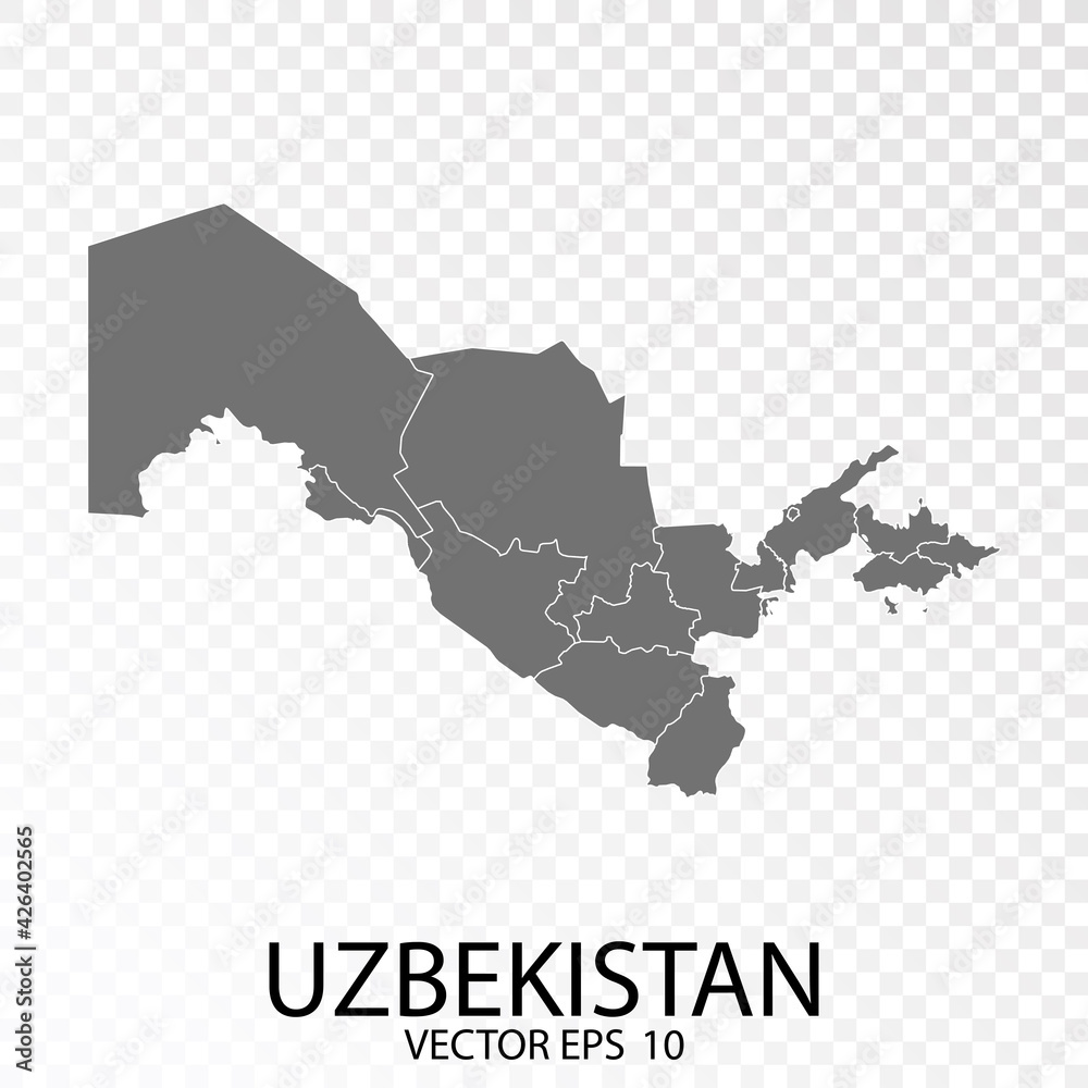 Transparent - High Detailed Grey Map of Uzbekistan.tor Eps 10.