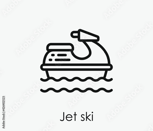 Jet ski vector icon.  Editable stroke. Linear style sign for use on web design and mobile apps, logo. Symbol illustration. Pixel vector graphics - Vector