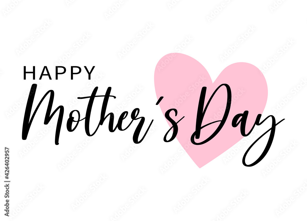 Happy Mother's Day lettering with pink love heart Background vector.
