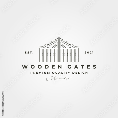 line art gate vintage logo vector symbol minimalist illustration design
