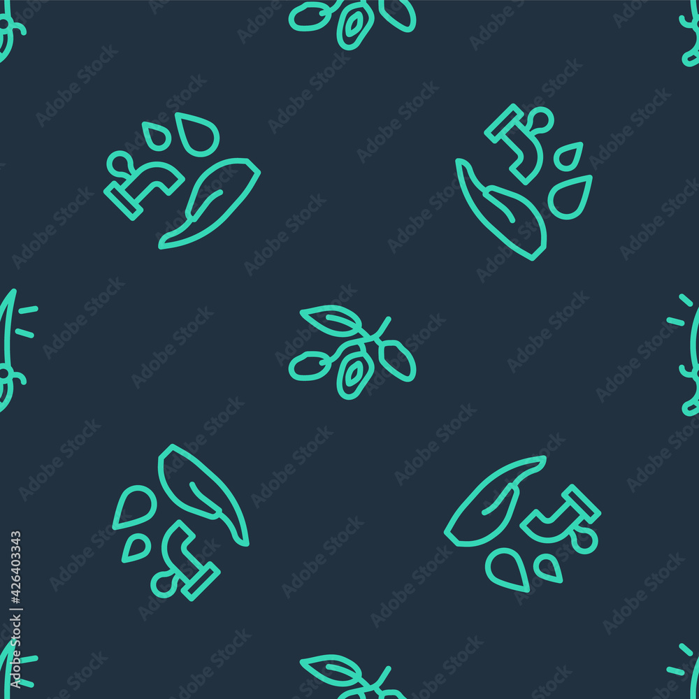 Set line Date fruit, Wudhu and Arabian saber on seamless pattern. Vector