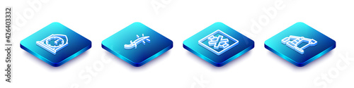 Set Isometric line Clock, Arabian saber, No sweets and Oil pump or pump jack icon. Vector