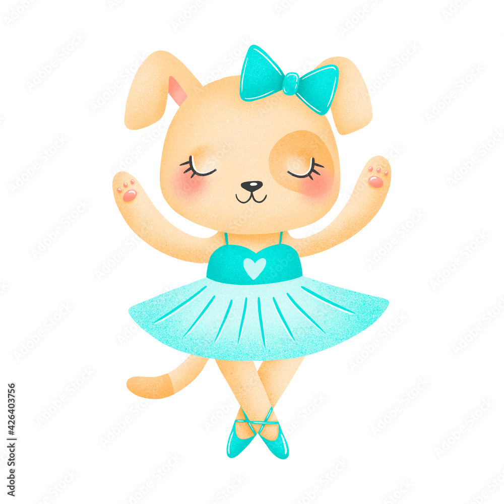 Illustration of a cute cartoon dog isolated on a white background. Ballet animals illustration. Illustration of a cute cartoon dog isolated on a white background. Ballet animals illustration.